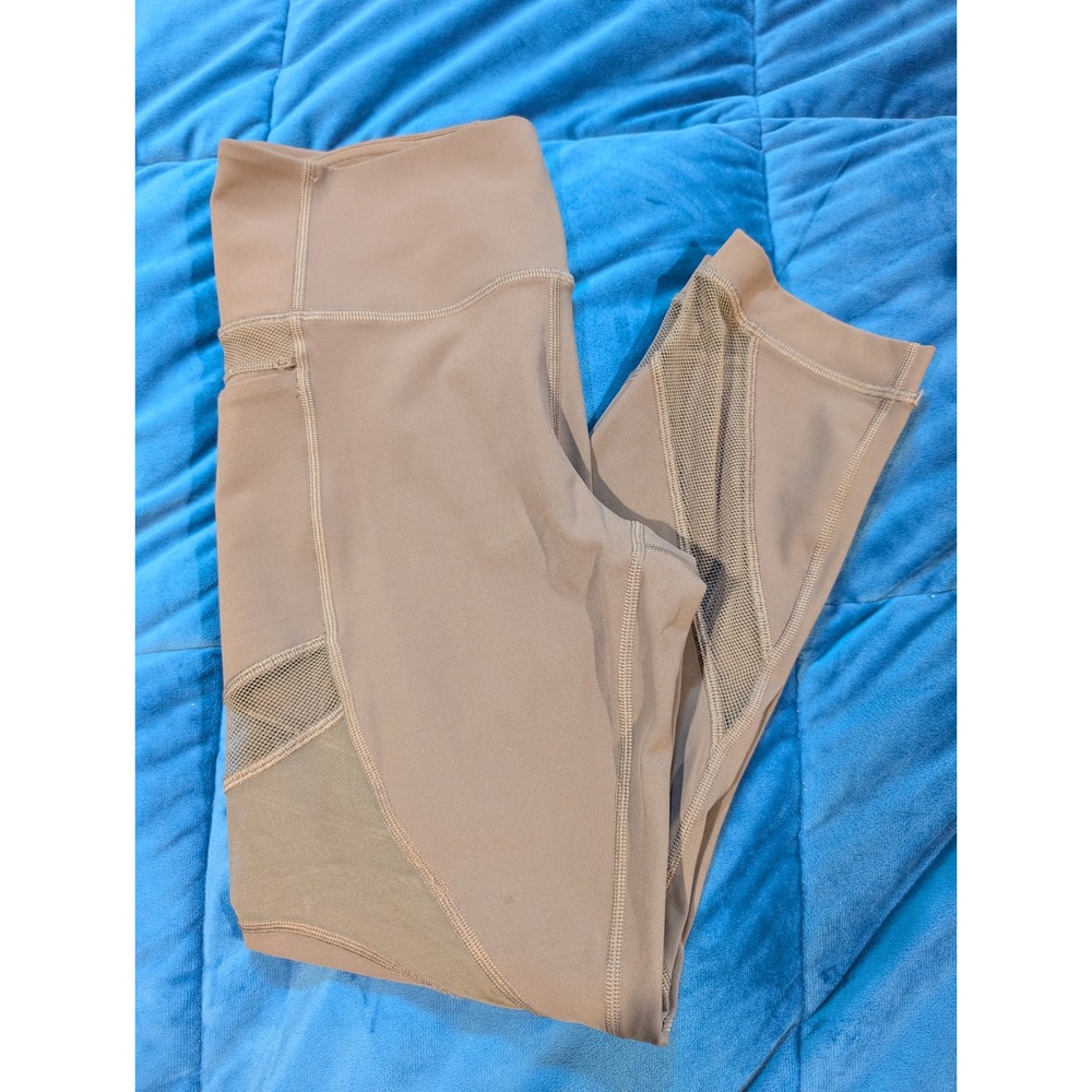 Lululemon Mesh In Motion Leggings Antique‎ Bark Pocket Crop High Rise - Size 10